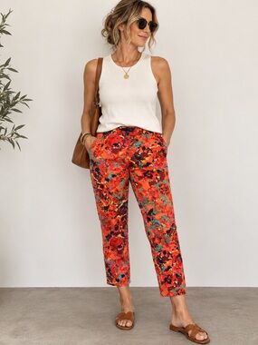 Vibrant Floral Cotton Stretch Ankle Pants